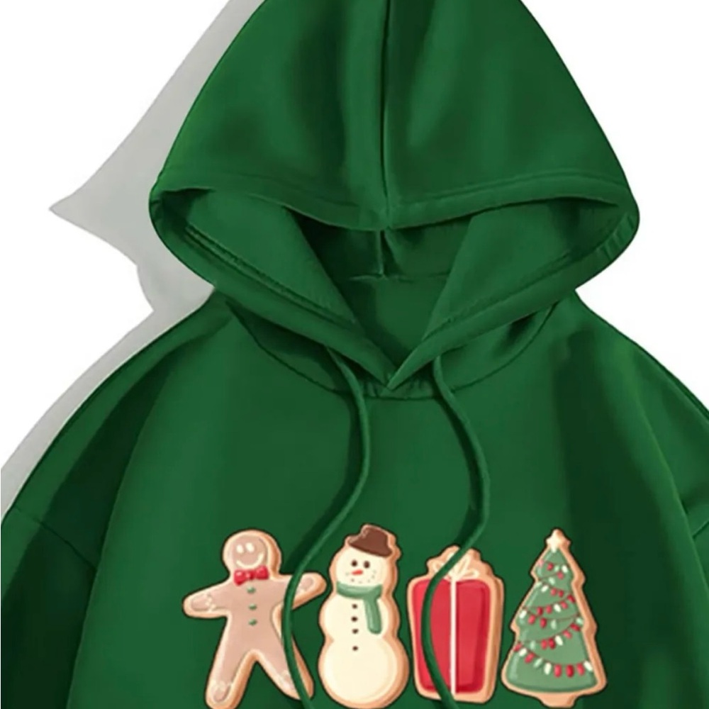 Christmas Sweater Hooded Super Cozy soft lined Holiday in Green - Picture 2 of 3